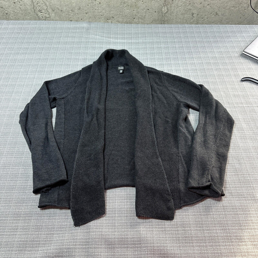 Eileen Fisher Cardigan Sweater Medium Merino‎ Wool Oversize Open Front Cozy *